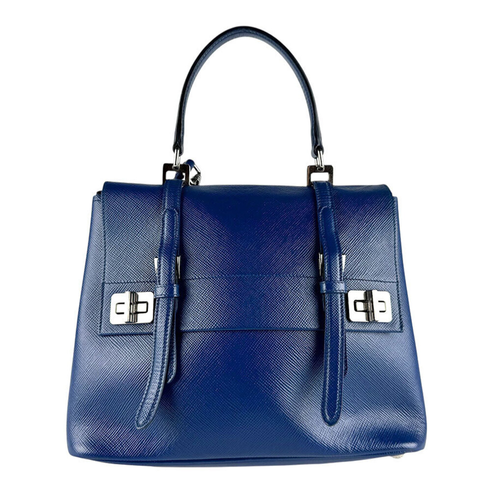 Prada Saffiano Cuir Leather Shoulder Bag Blue